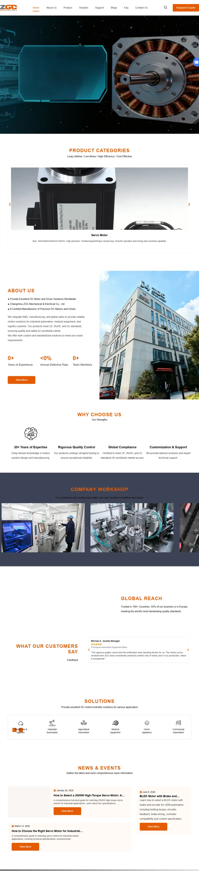 Precision Stepper, Servo & BLDC Motor Manufacturer | ZGC Motors 網頁長截圖