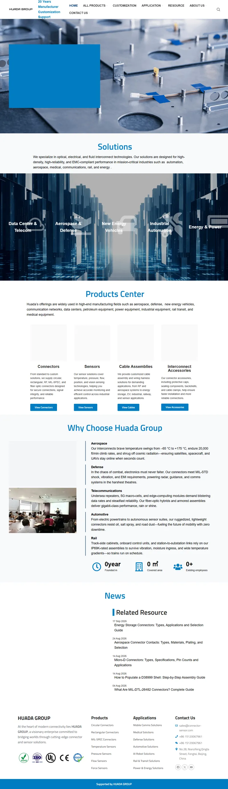 Connector & Sensor Manufacturer | HUADA GROUP 網頁長截圖