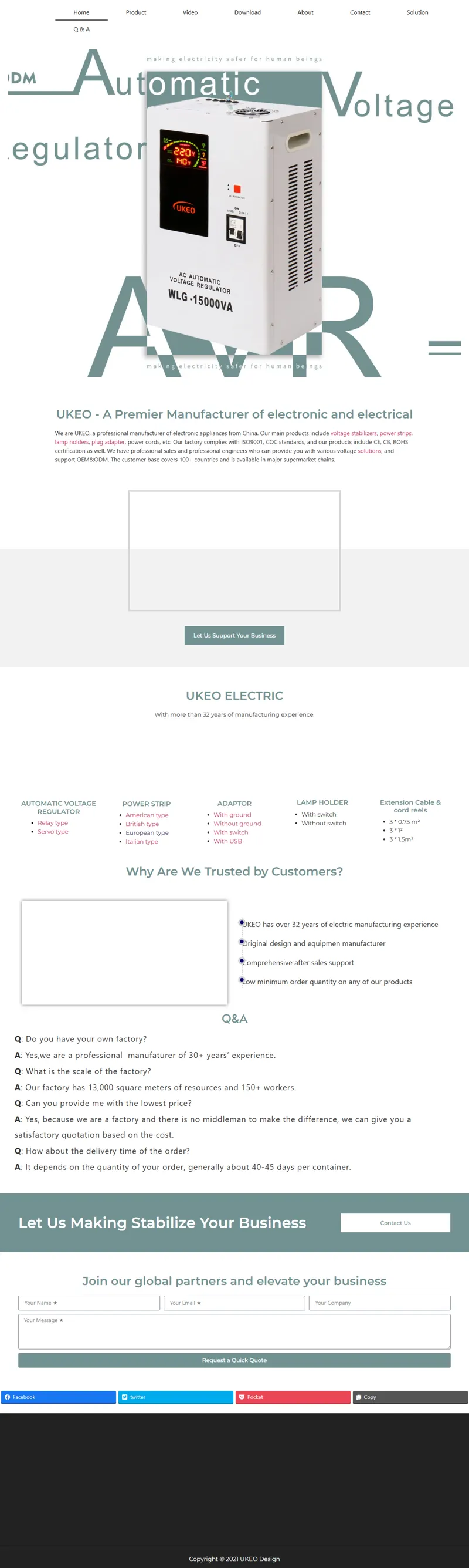 UKEO Home - professionally voltage regulators ODM&OEM 網頁長截圖