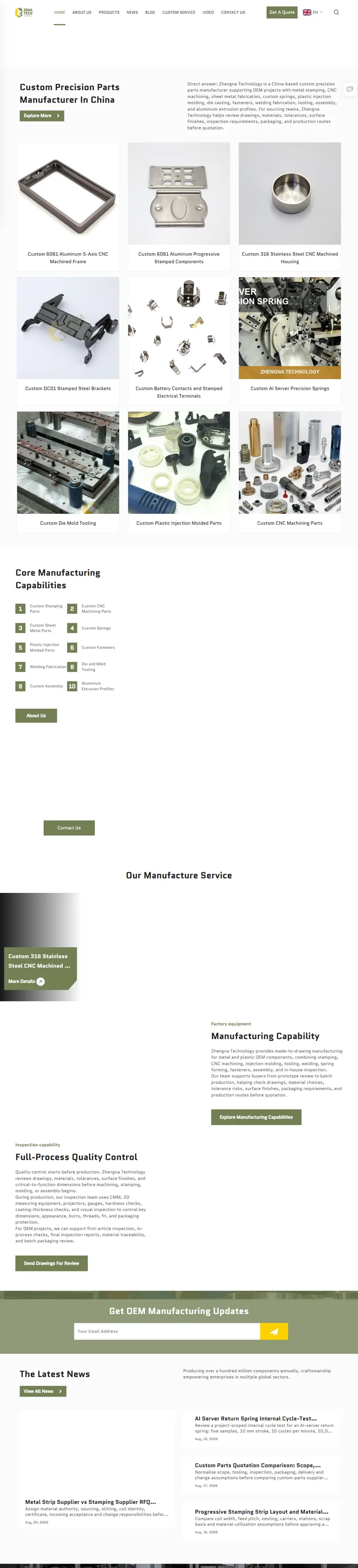Custom Precision Parts Manufacturer | Zhengna Technology 網頁長截圖