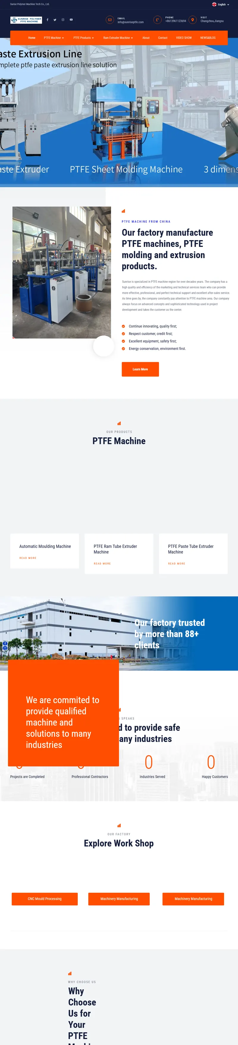 sunriseptfe.com – PTFE MACHINE 網頁長截圖